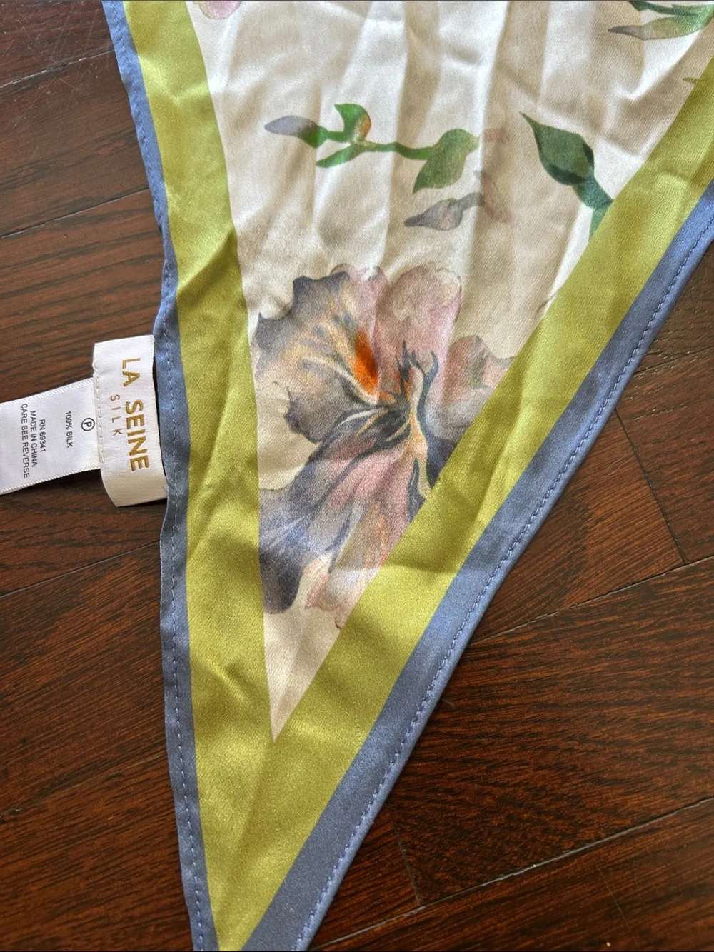 La Seine Silk Triangle Scarf in Cream and Green